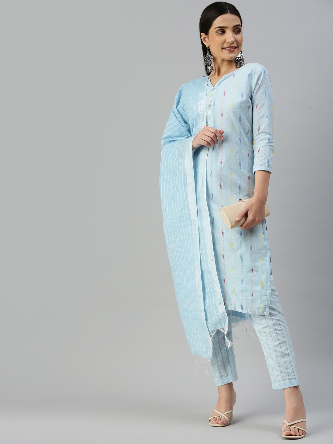 

KALINI Woven Design Unstitched Dress Material, Blue