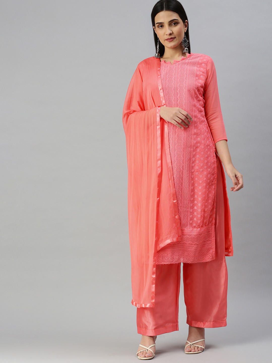

KALINI Embroidered Silk Georgette Unstitched Dress Material, Pink