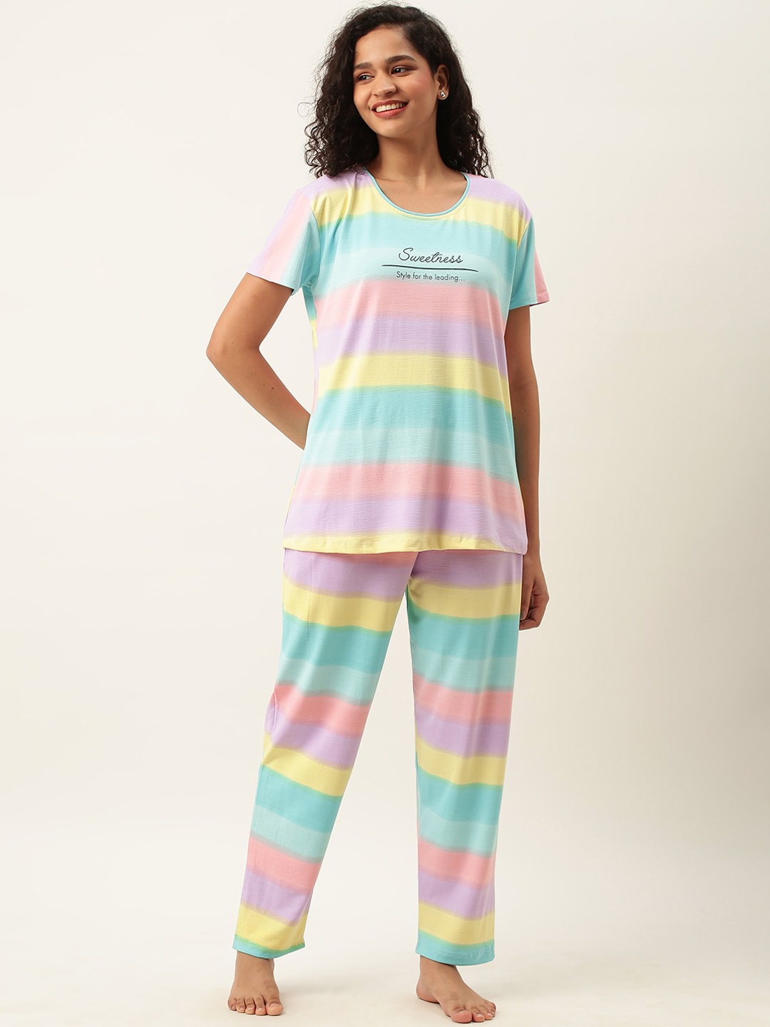 

ZOLA Women Striped Night suit, Blue