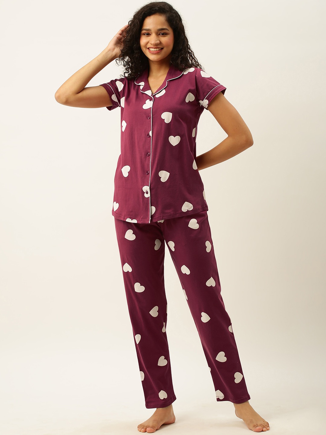 

ZOLA Women Printed Night suit, Maroon