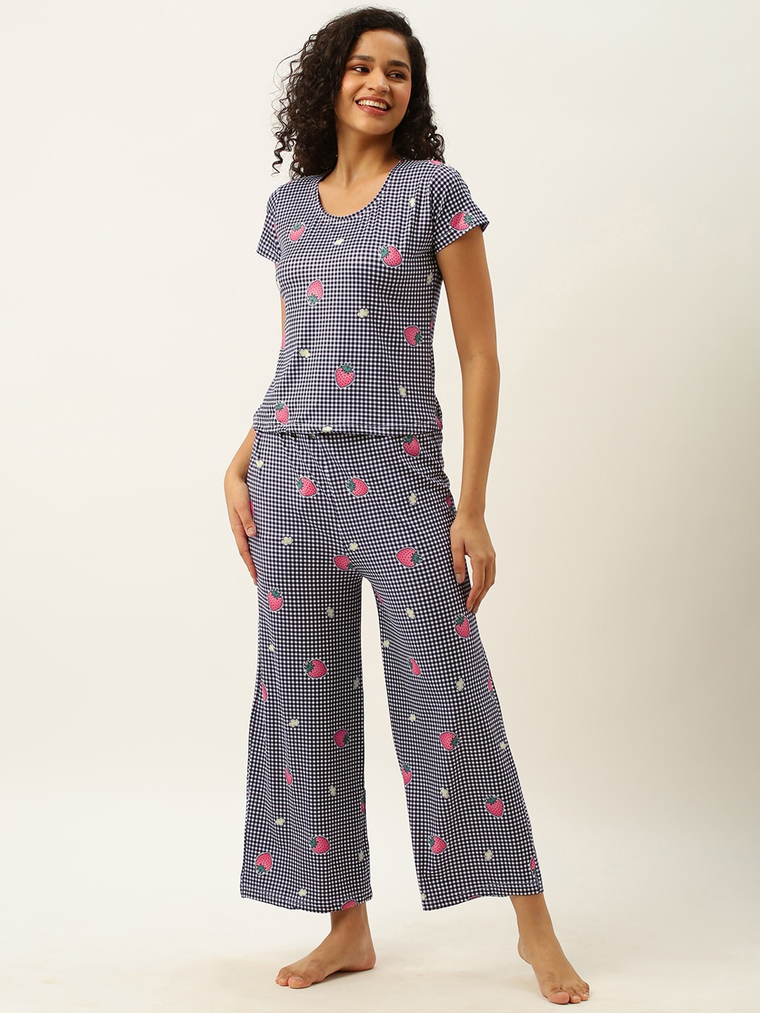 

ZOLA Women Checked Night suit, Navy blue