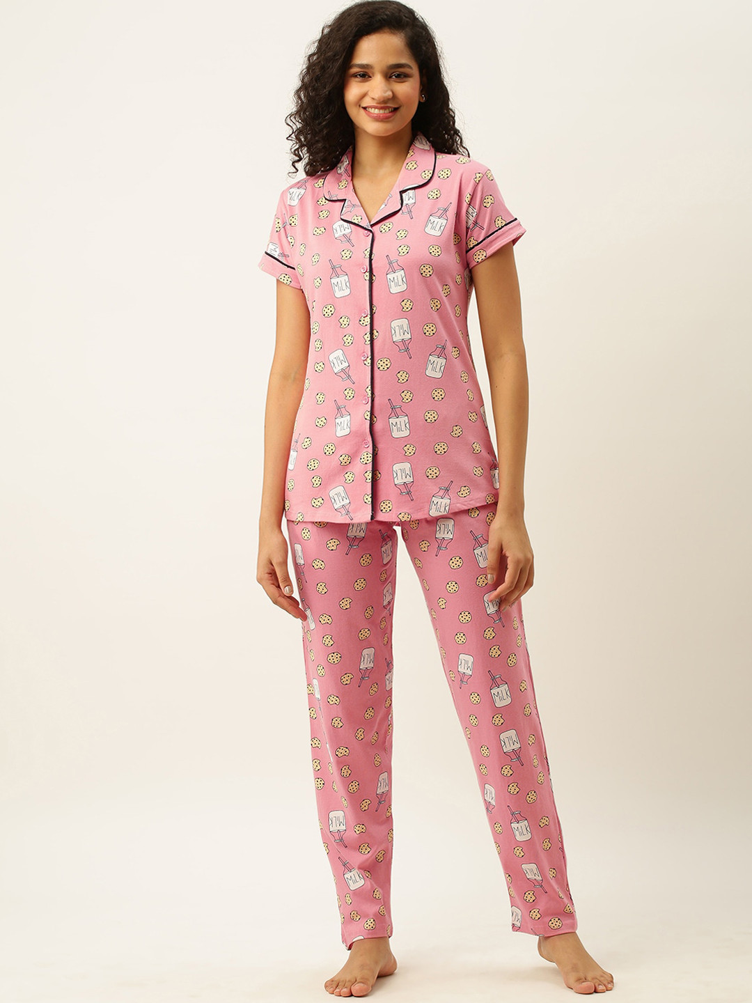 

ZOLA Women Conversational Printed Night suit, Pink