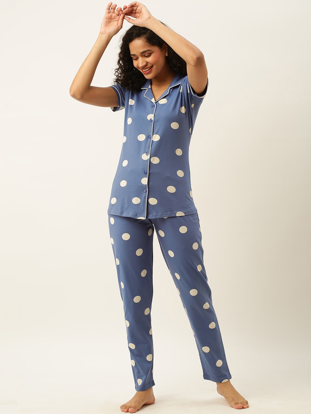 

ZOLA Women Polka Dots Printed Night suit, Blue