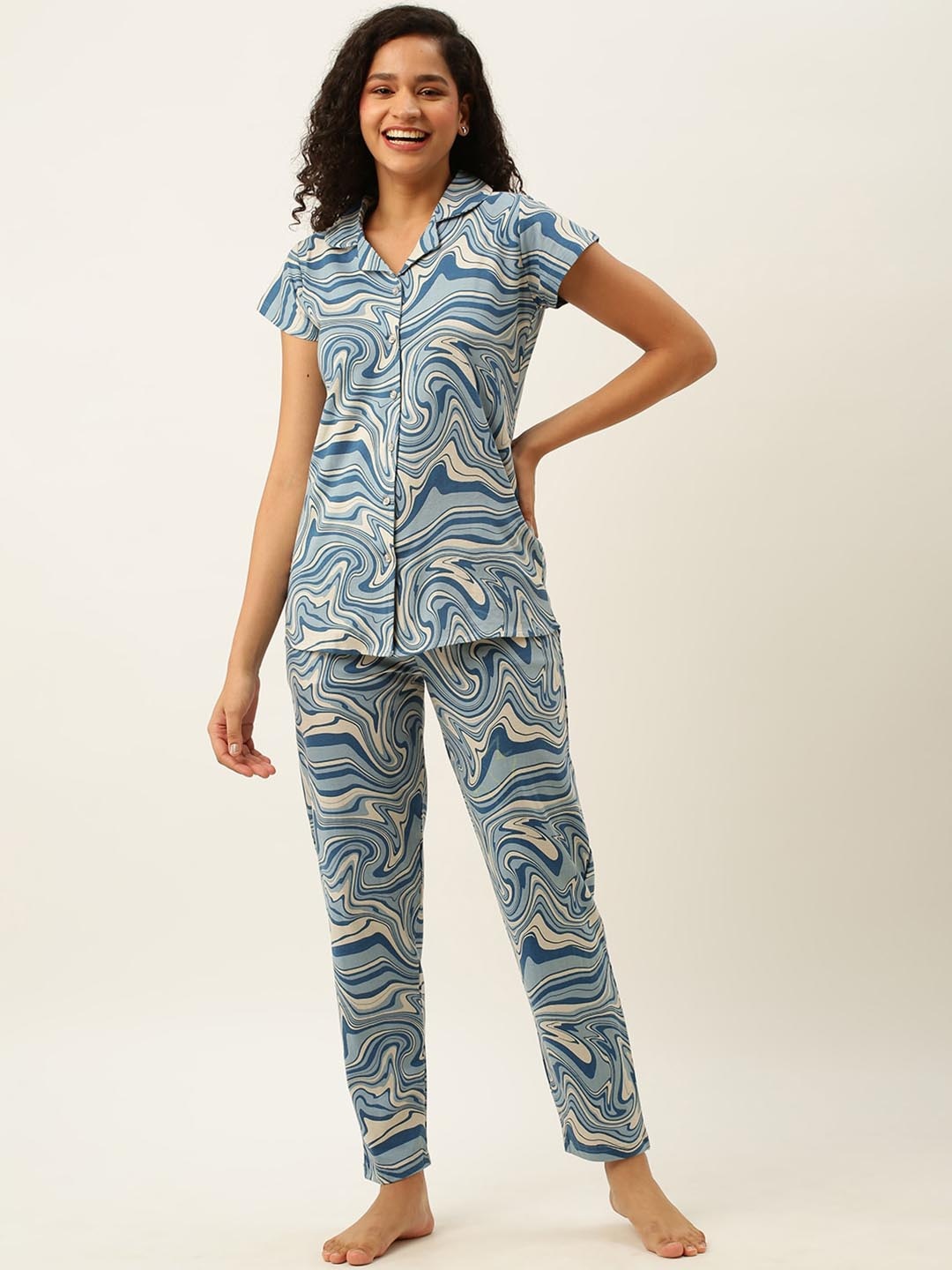 

ZOLA Women Abstract Printed Night suit, Blue