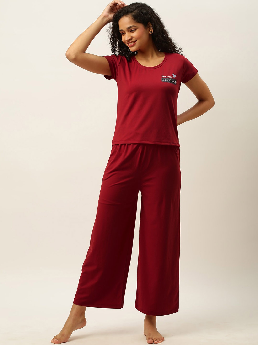 

ZOLA Women Round Neck Night suit, Red