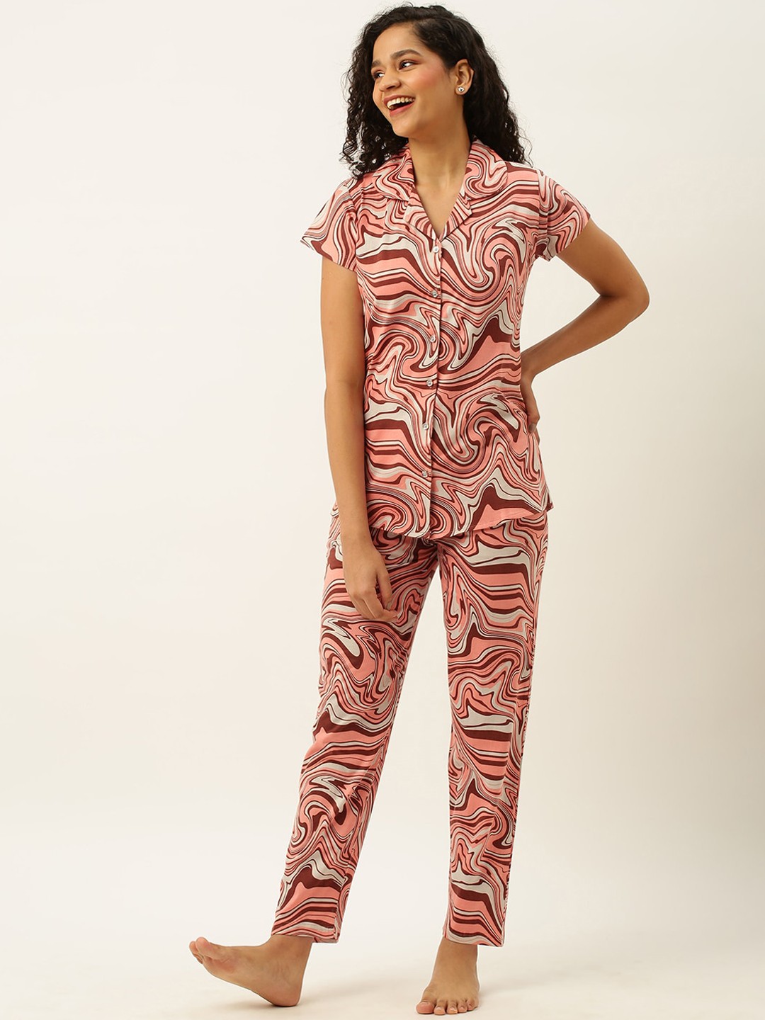 

ZOLA Women Abstract Printed Night suit, Rust
