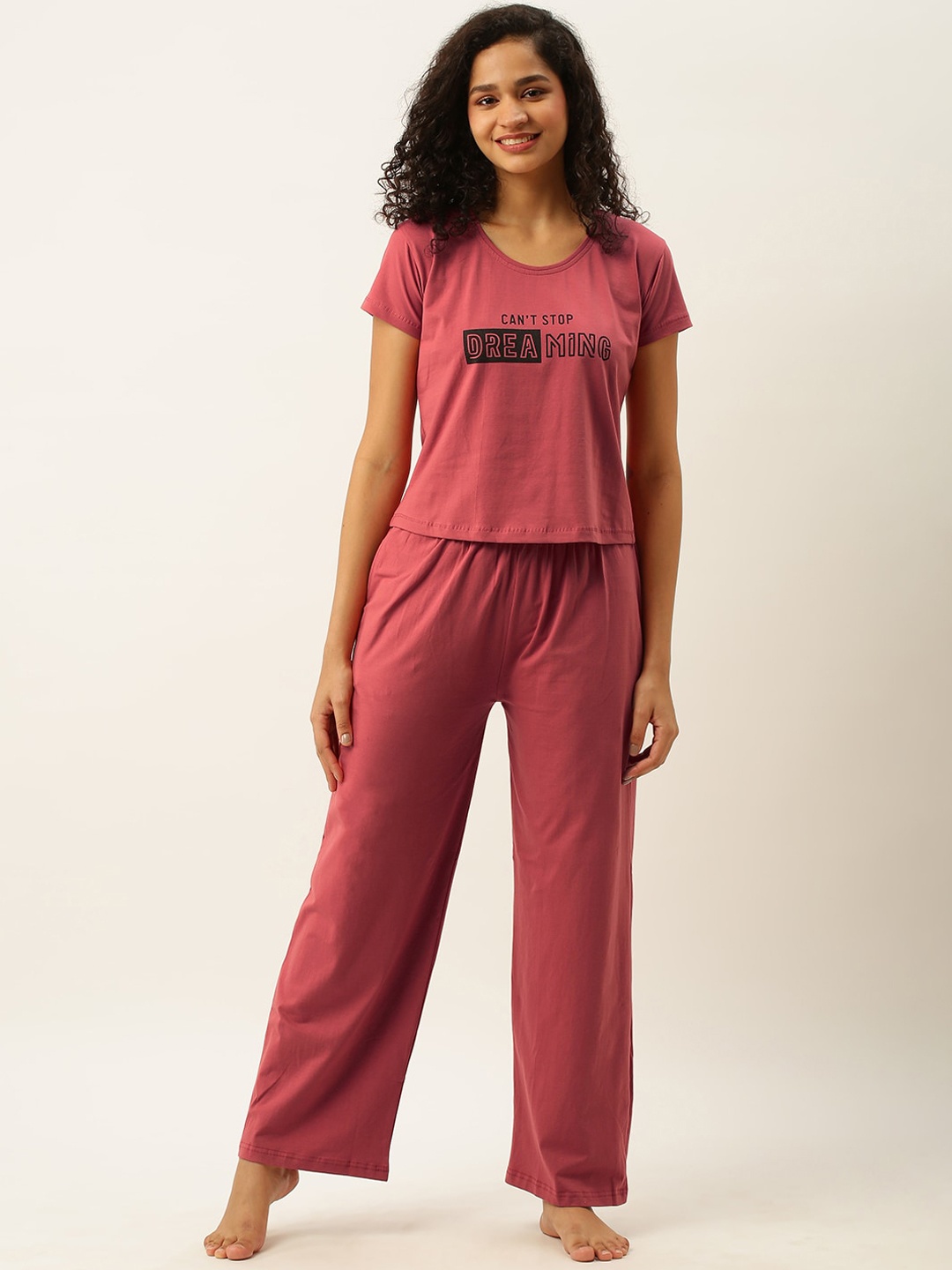 ZOLA Women Typography Printed Night suit, Rust