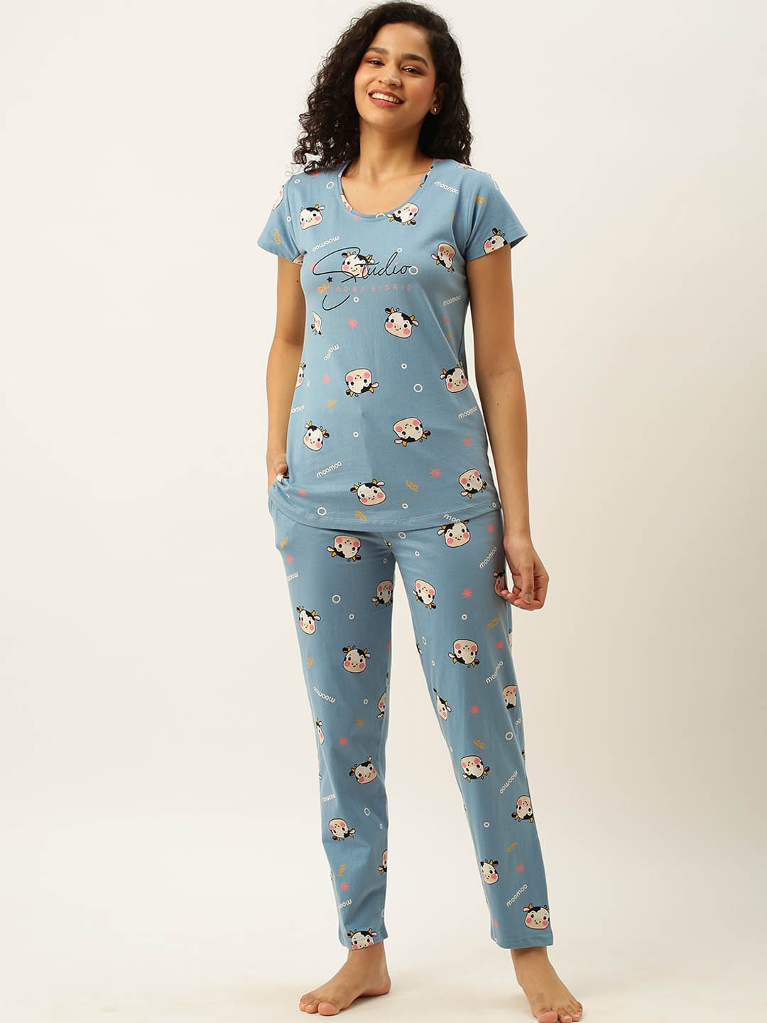 

ZOLA Women Conversational Printed Night suit, Blue