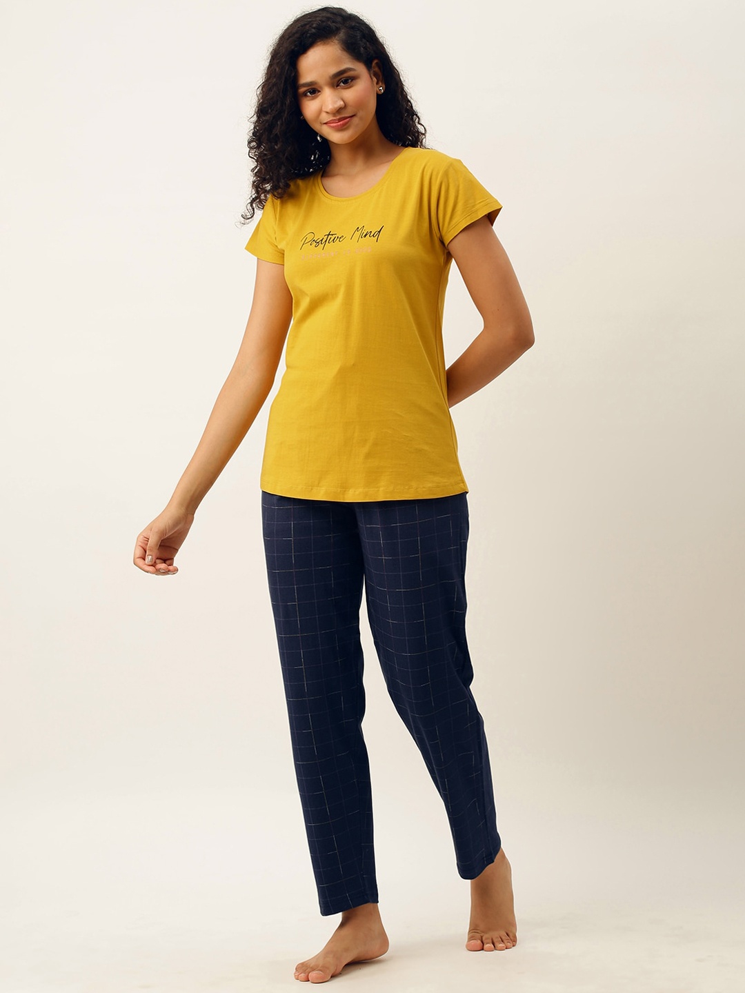 

ZOLA Women Checked Night suit, Yellow