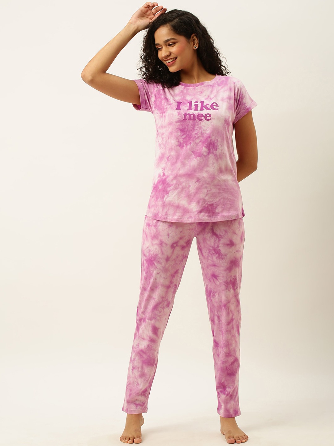 

ZOLA Women Tie and Dye Printed Night suit, Pink