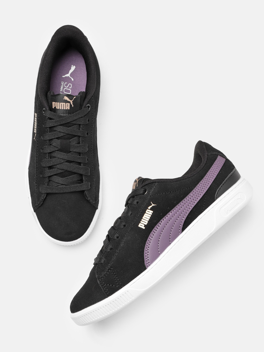 

Puma Women Vikky V3 Colourblocked Suede Sneakers, Black