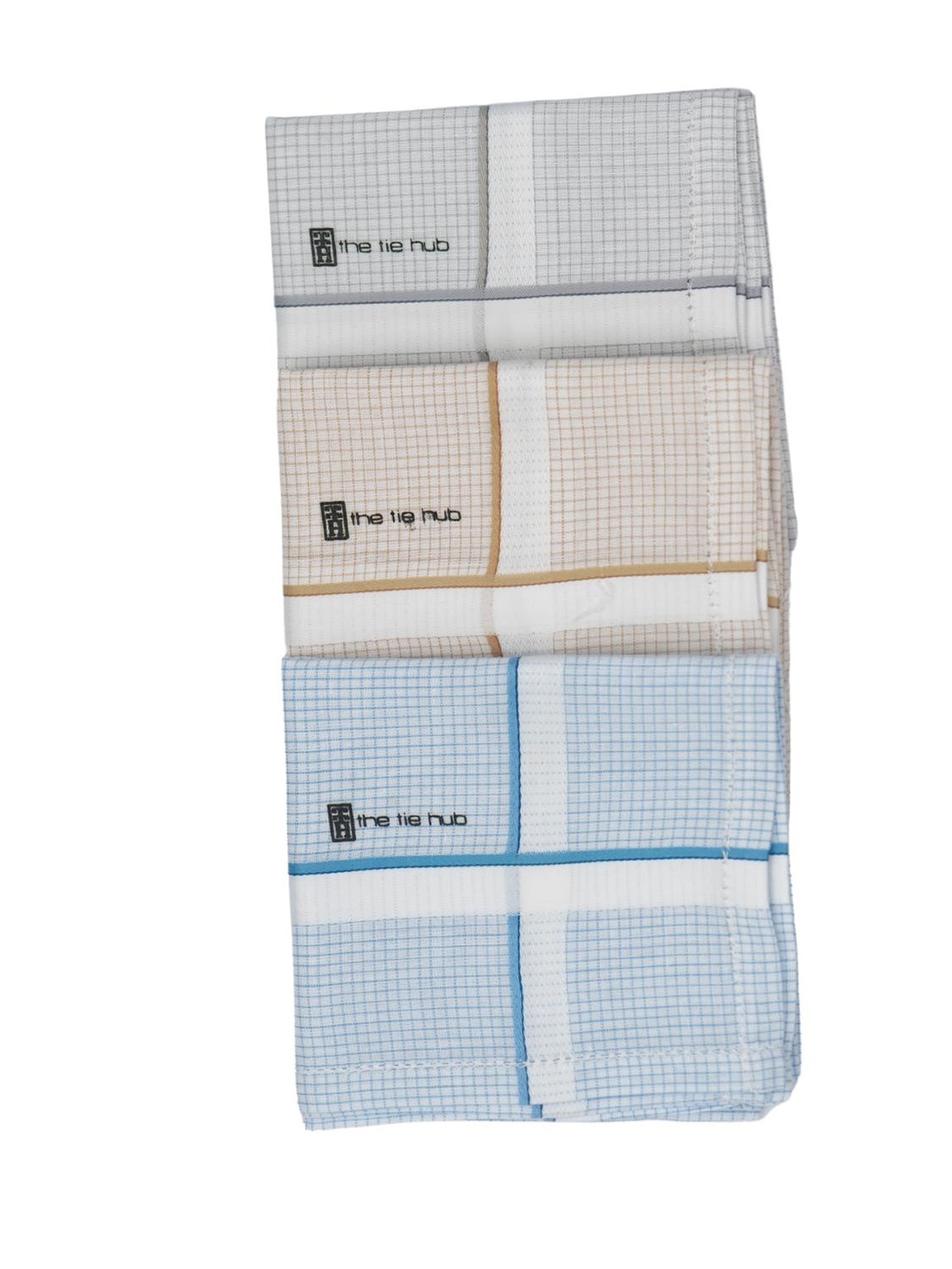 

The Tie Hub Men Pack of 3 Checked Cotton Handkerchief, Blue