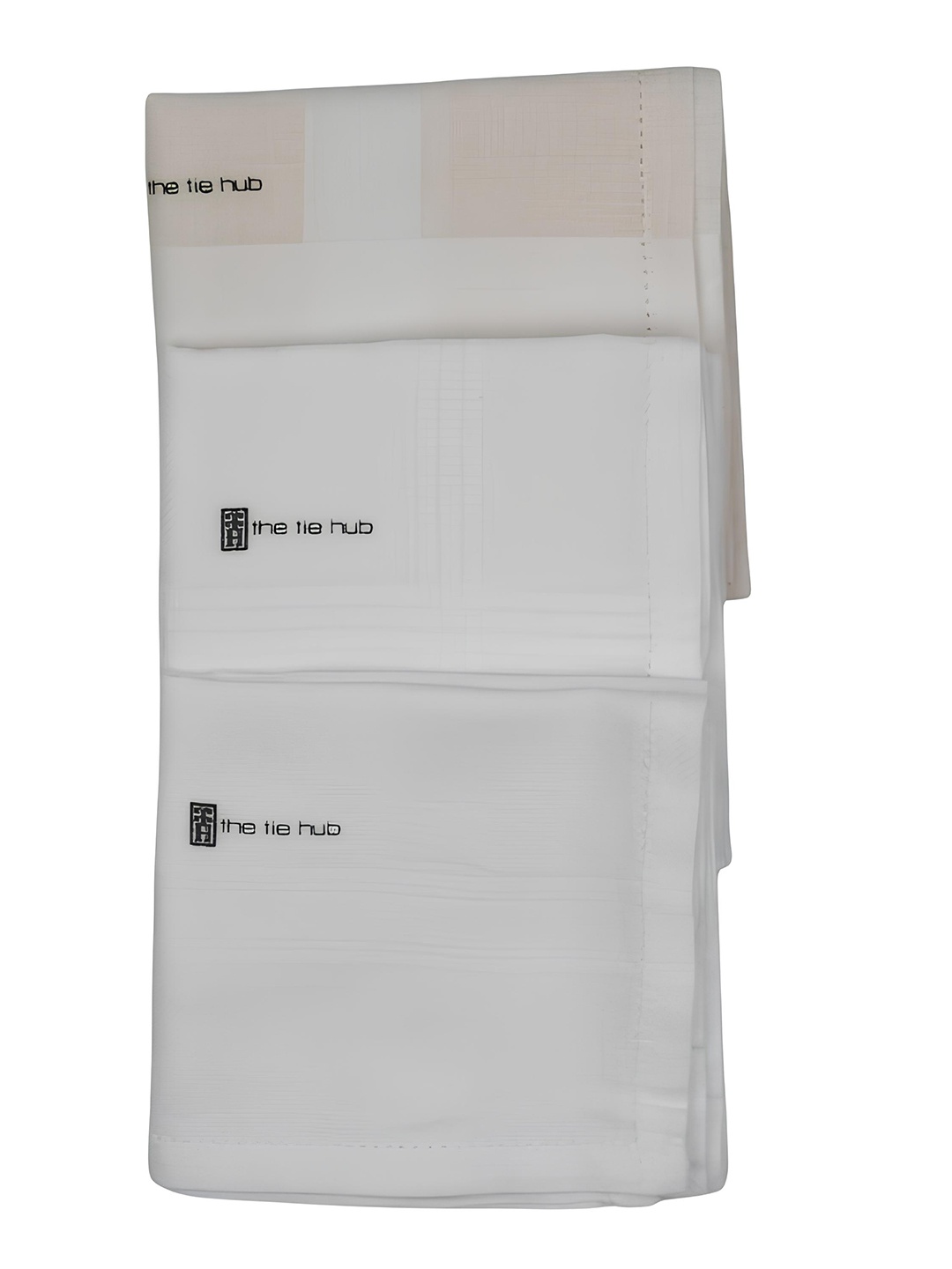 

The Tie Hub Men Pack Of 3 Self-Design Cotton Handkerchief, White