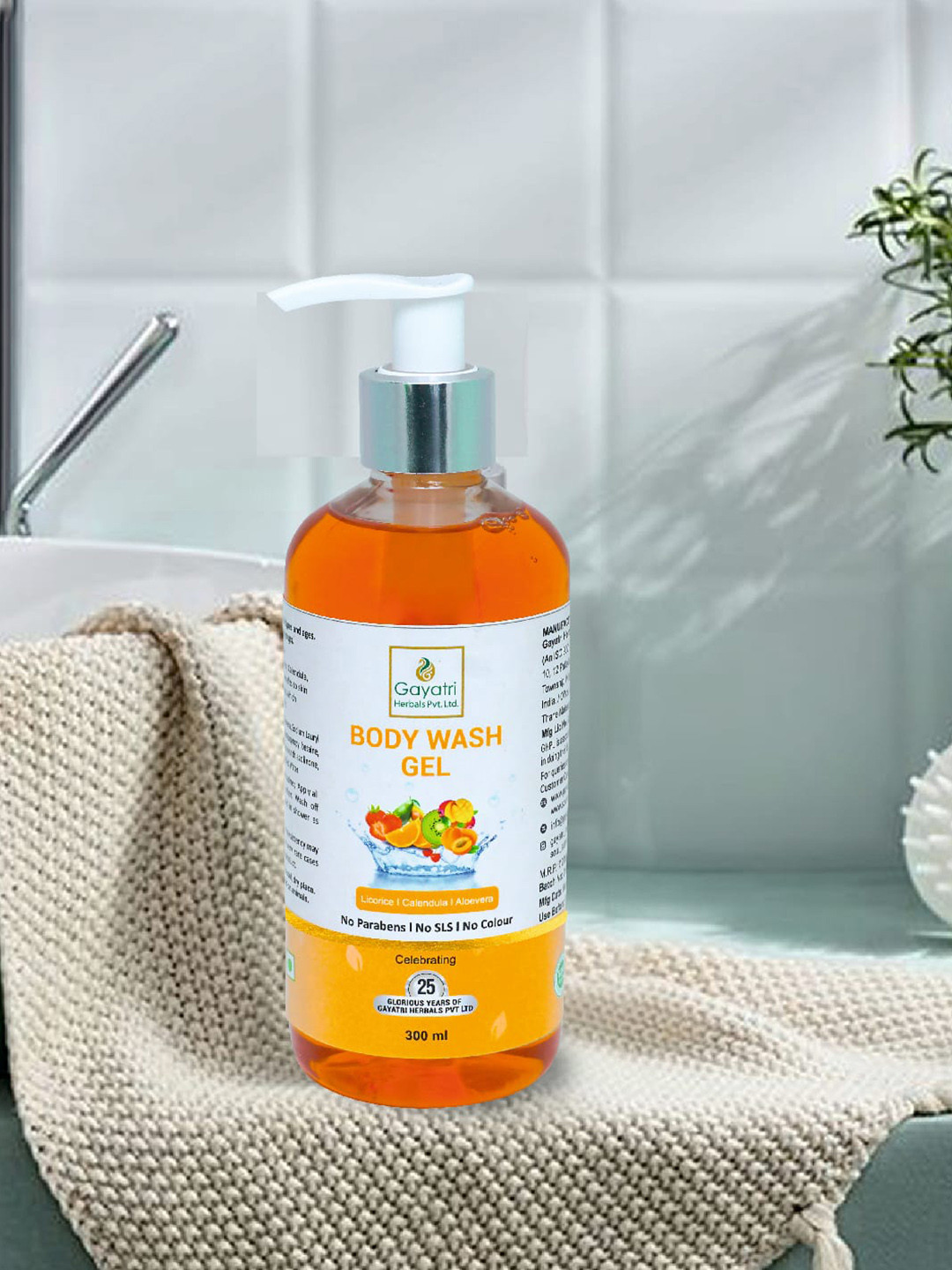 

Gayatri Herbals Body Wash Gel with Licorice & Aloe Vera for Everyday Use - 300ml, Orange