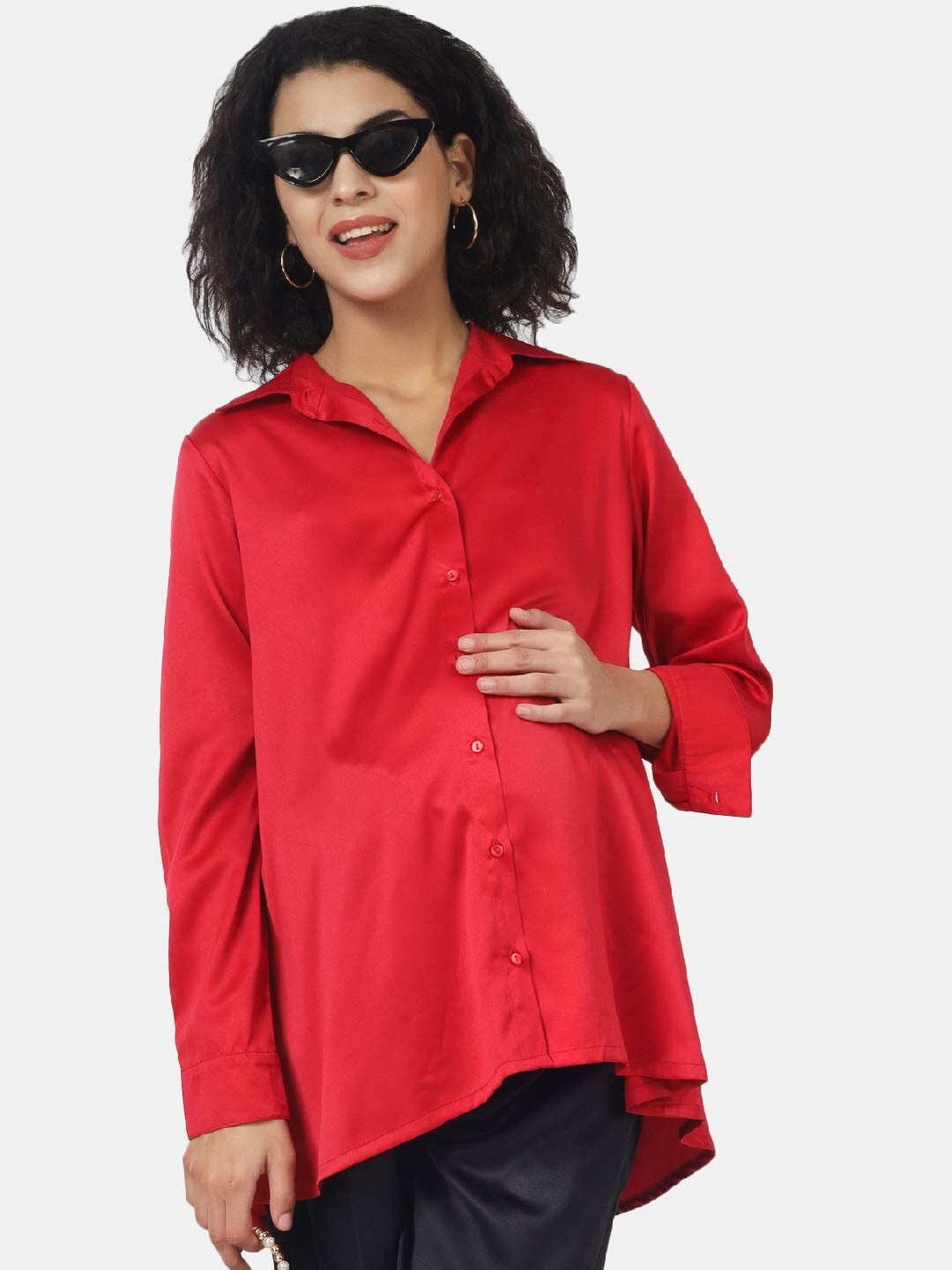 

angloindu Shirt Style Top, Red