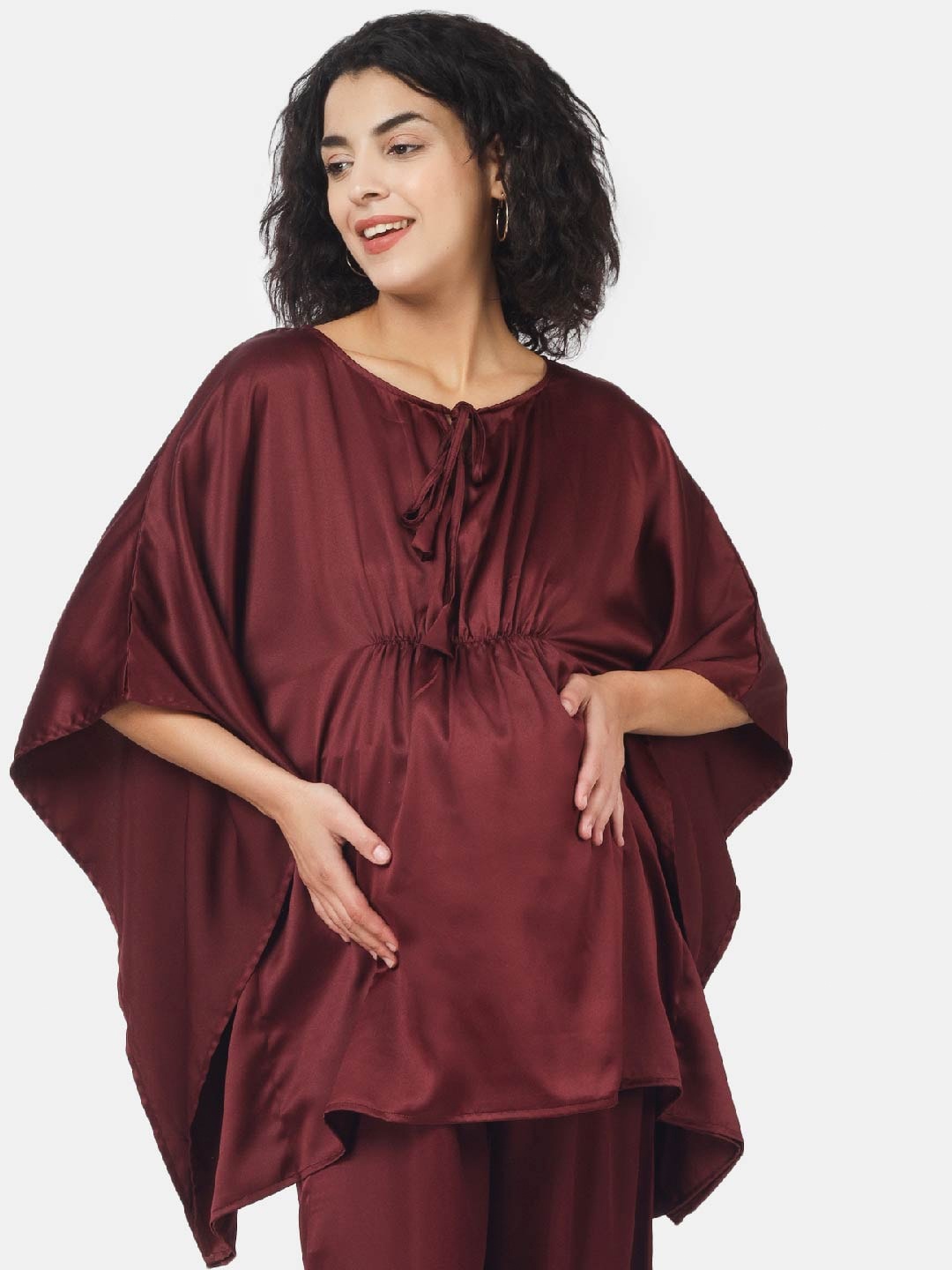 

angloindu Tie-Up Neck Kaftan Top, Burgundy