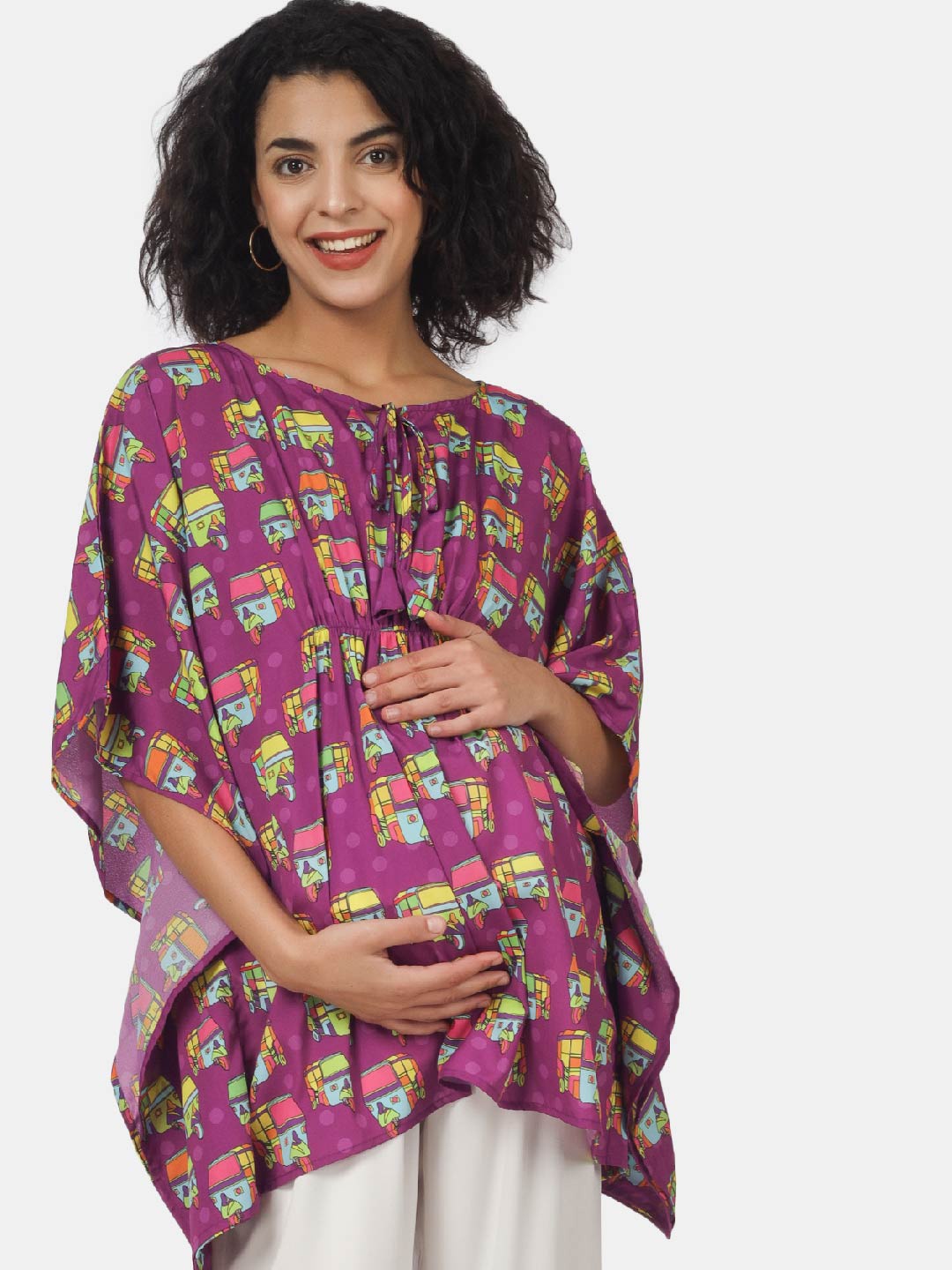 

angloindu Print Tie-Up Neck Kaftan Top, Purple