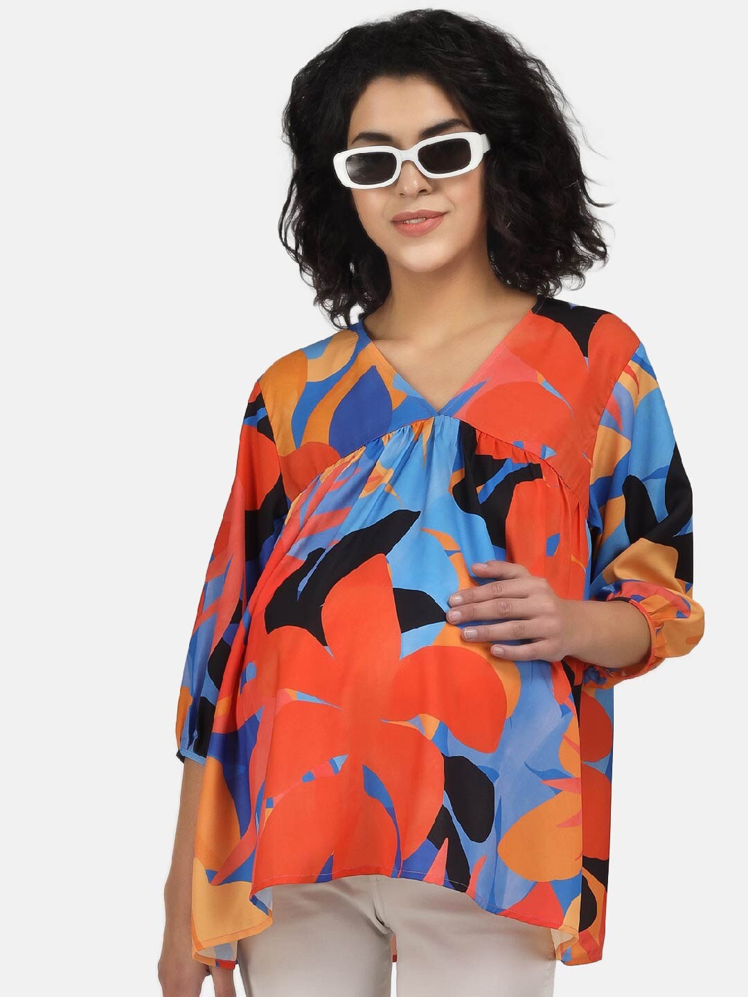

angloindu Print Blouson Top, Red