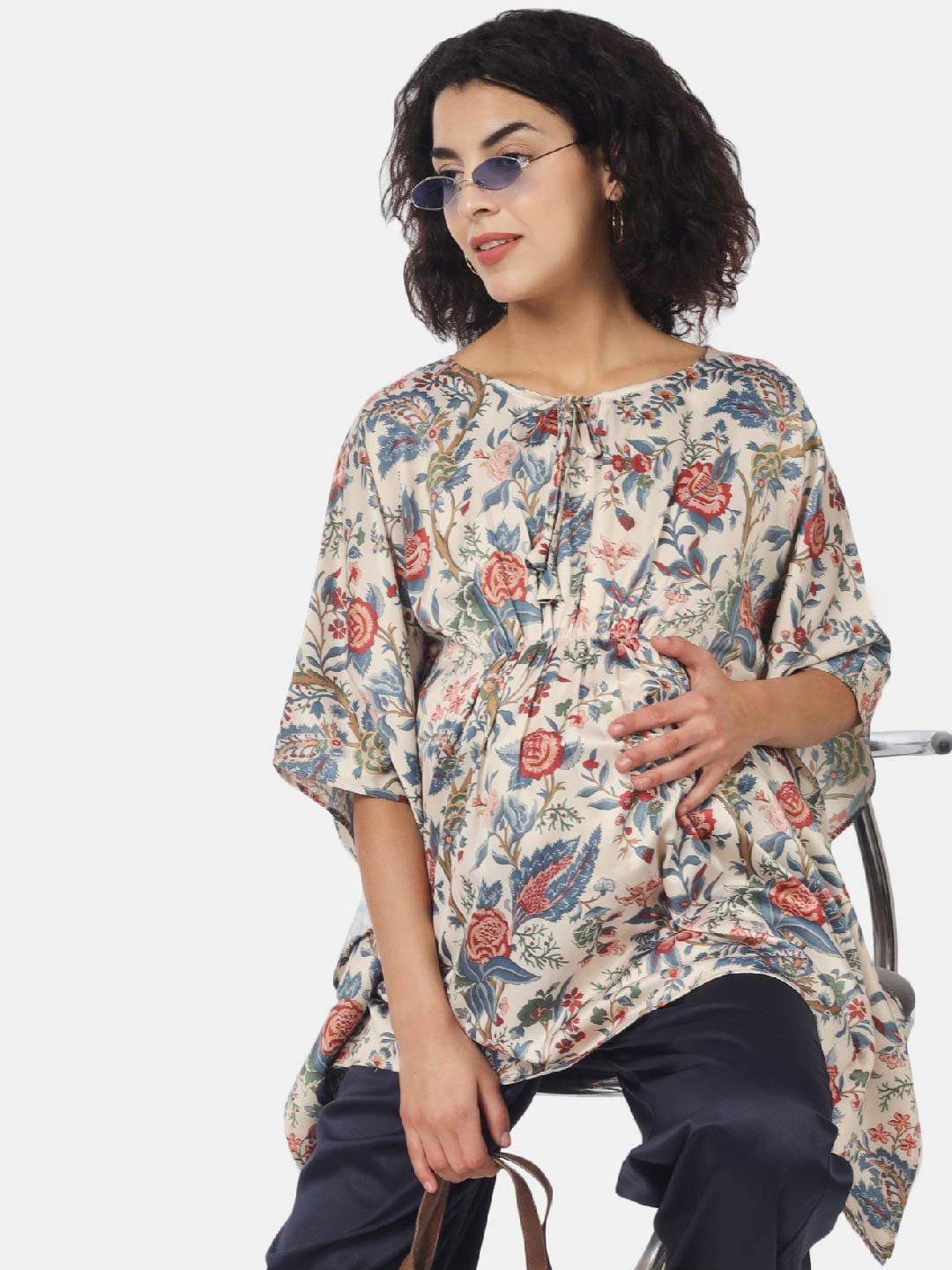 

angloindu Floral Print Top, Beige