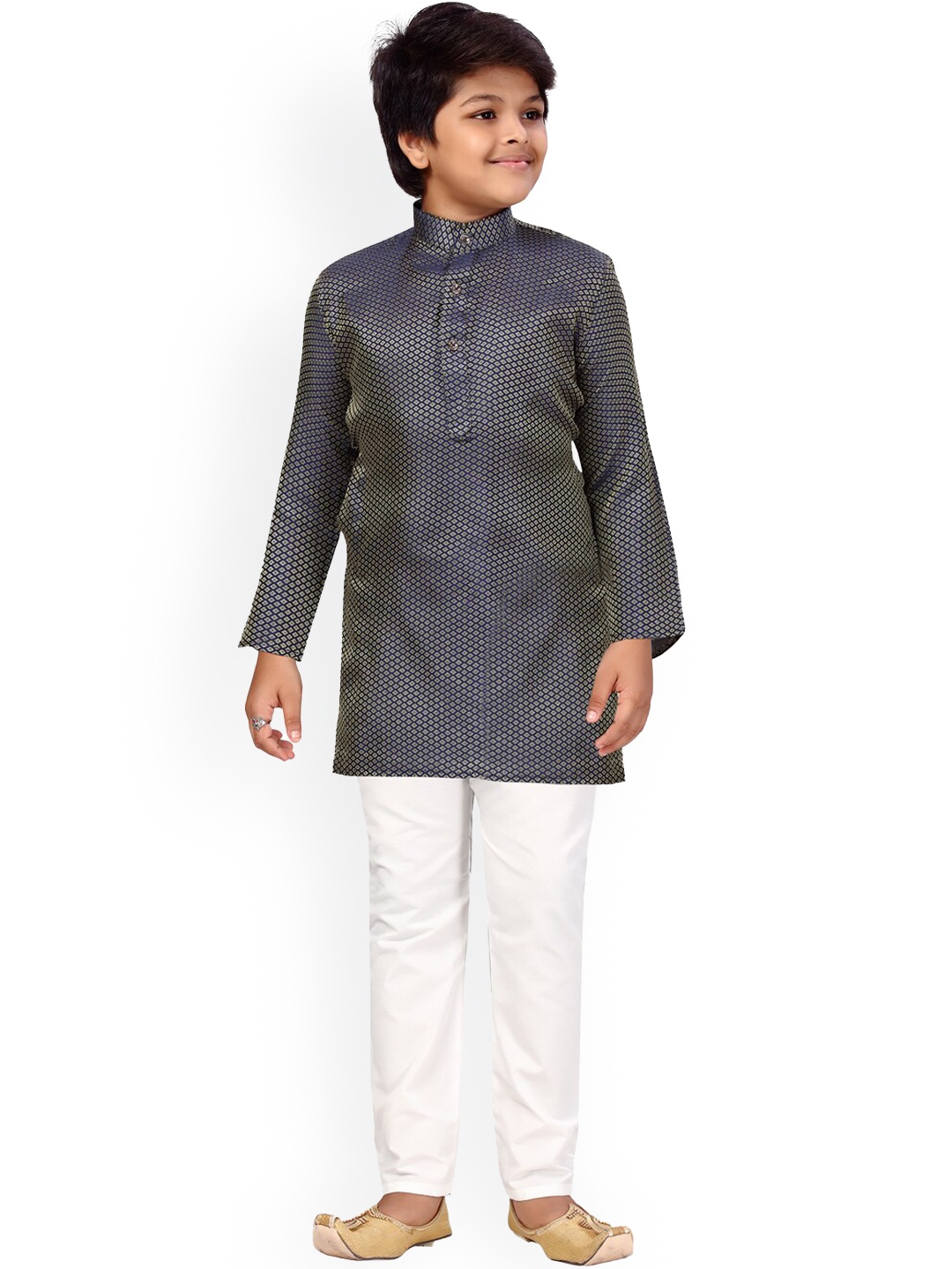 

Aarika Boys Mandarin Collar Pure Cotton Kurta with Pyjamas, Navy blue