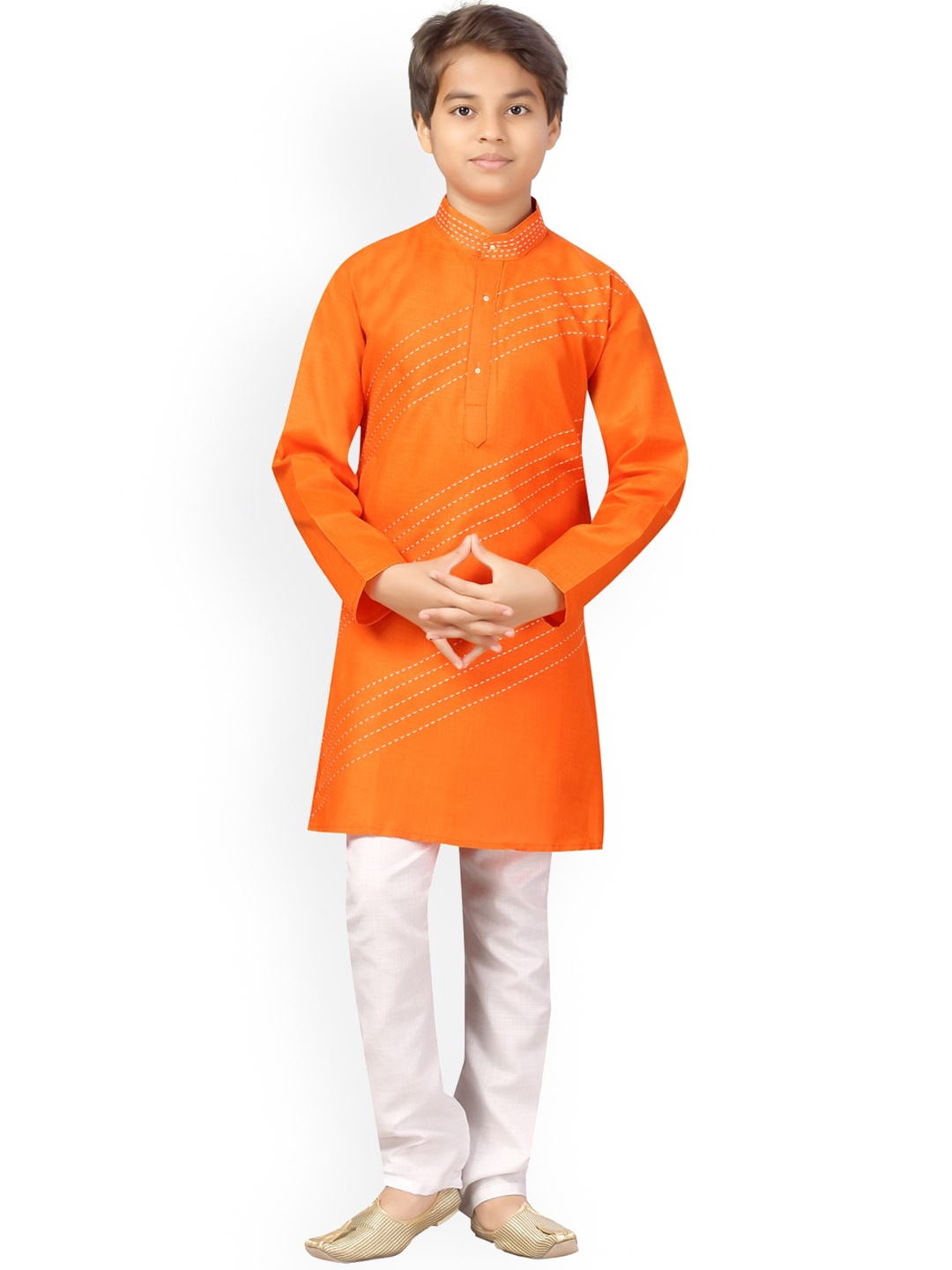 

Aarika Boys Mandarin Collar Pure Cotton Kurta with Pyjamas, Orange