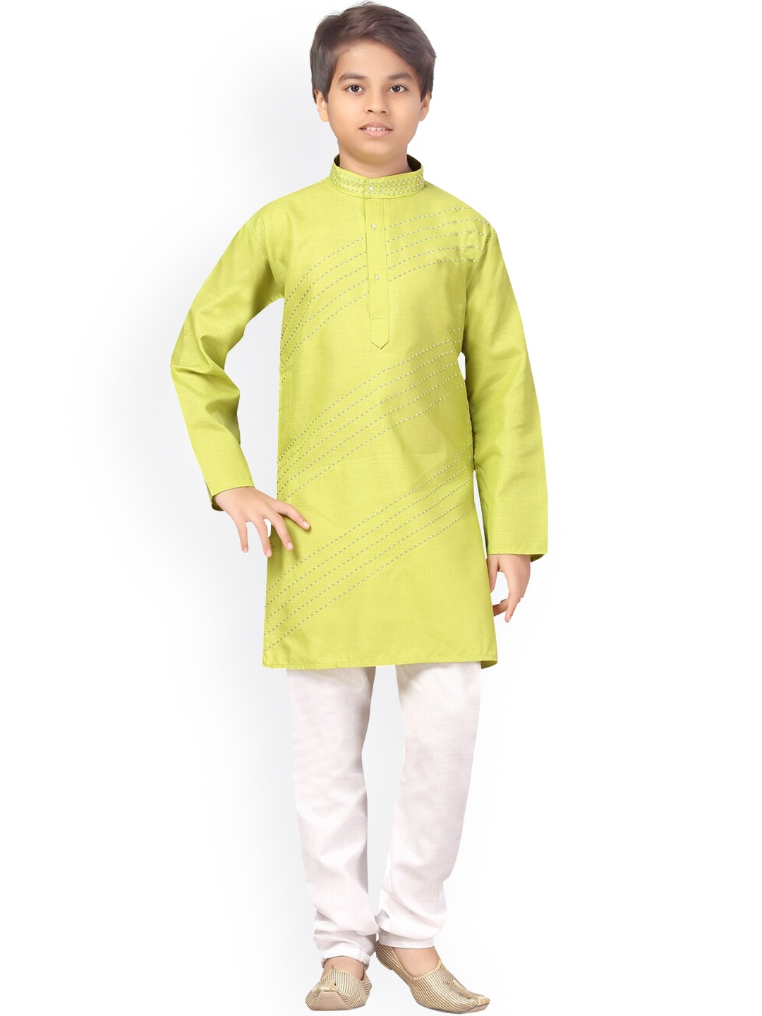 

Aarika Boys Striped Pure Cotton Kurta with Pyjamas, Green