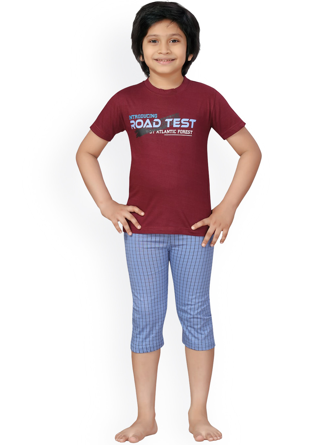 

Aarika Boys Printed Pure Cotton Night suit, Maroon