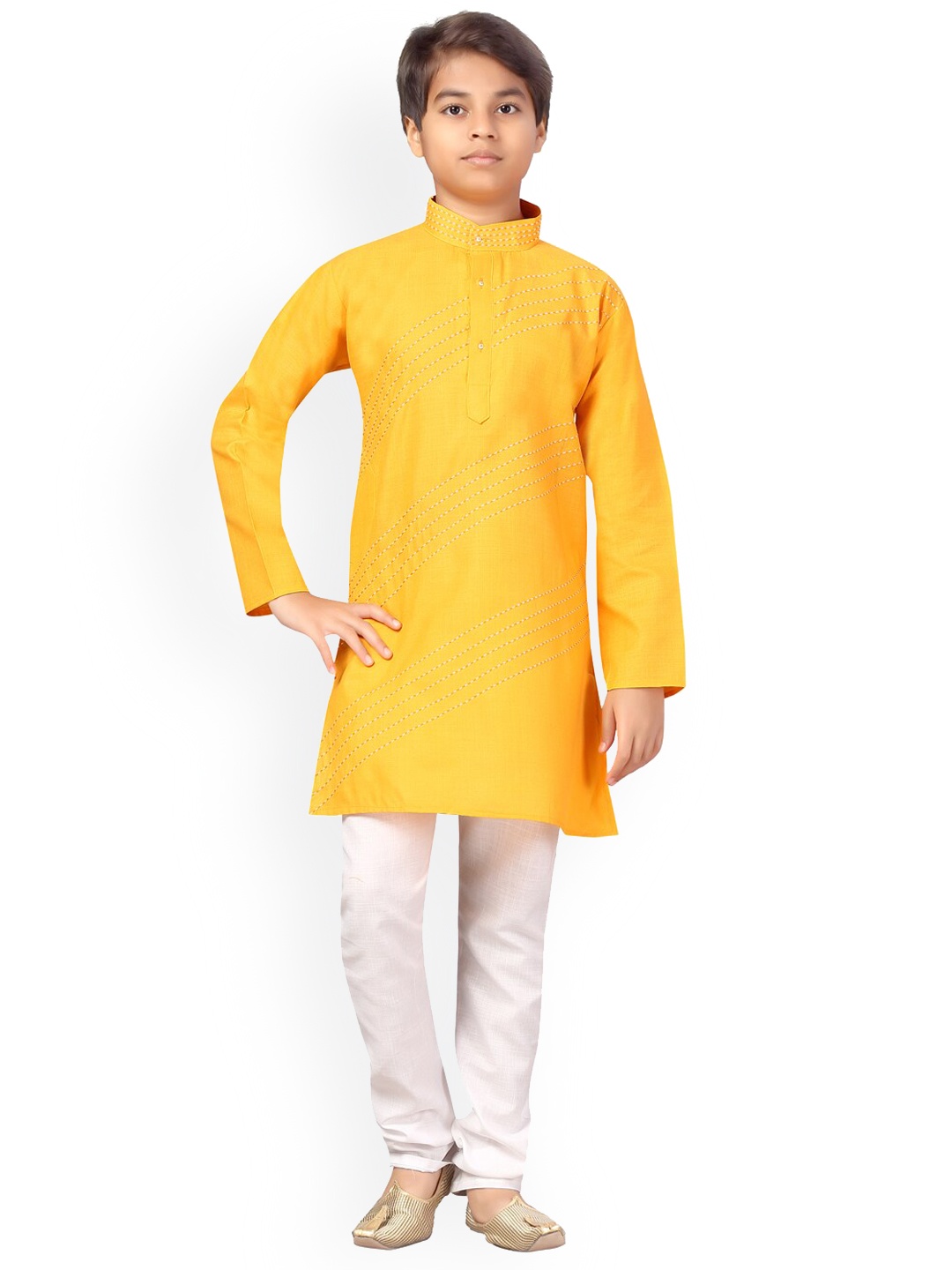 

Aarika Boys Thread Work Pure Cotton Kurta with Pyjamas, Yellow