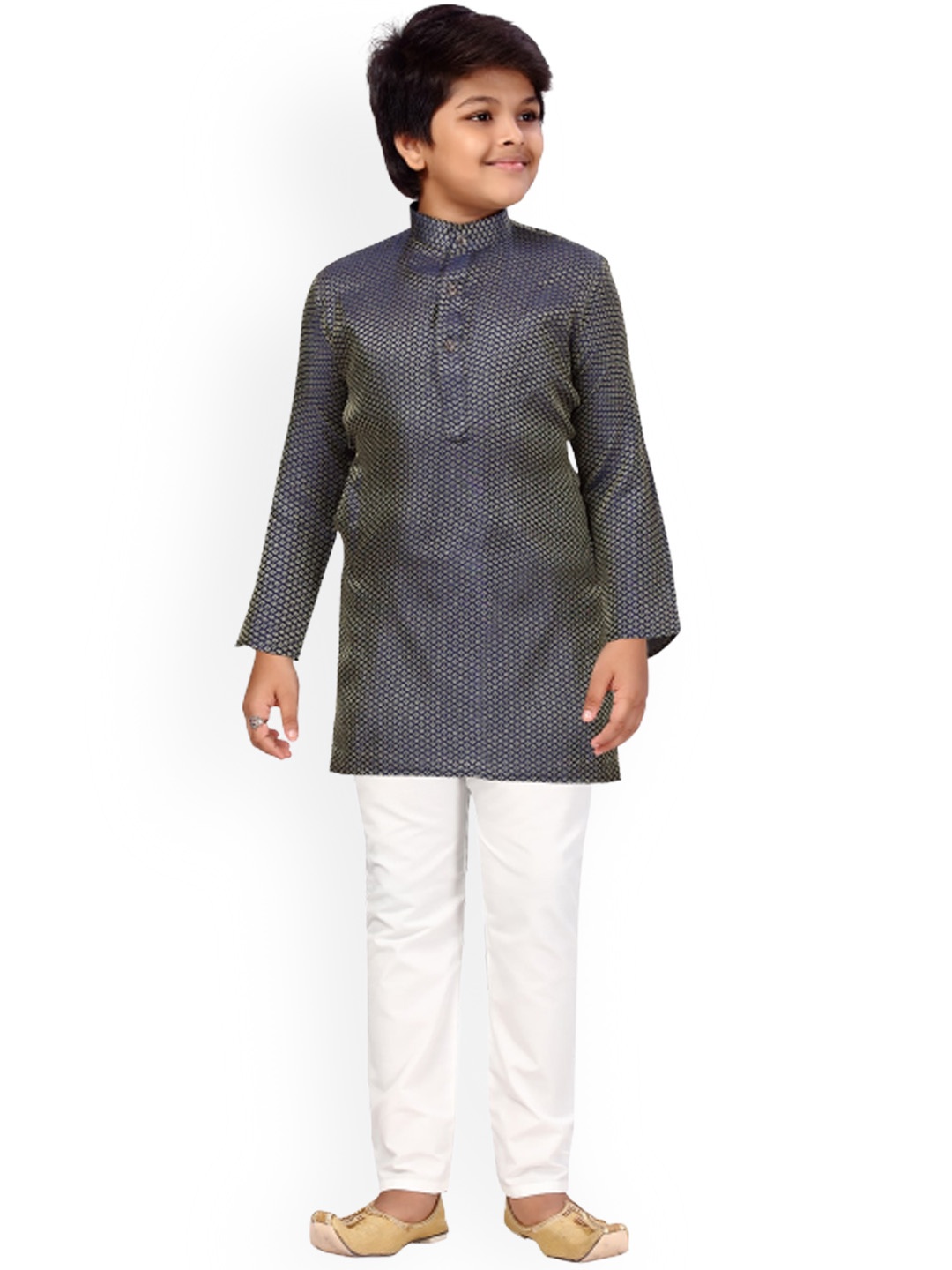 

Aarika Boys Mandarin Collar Pure Cotton Kurta with Pyjamas, Navy blue
