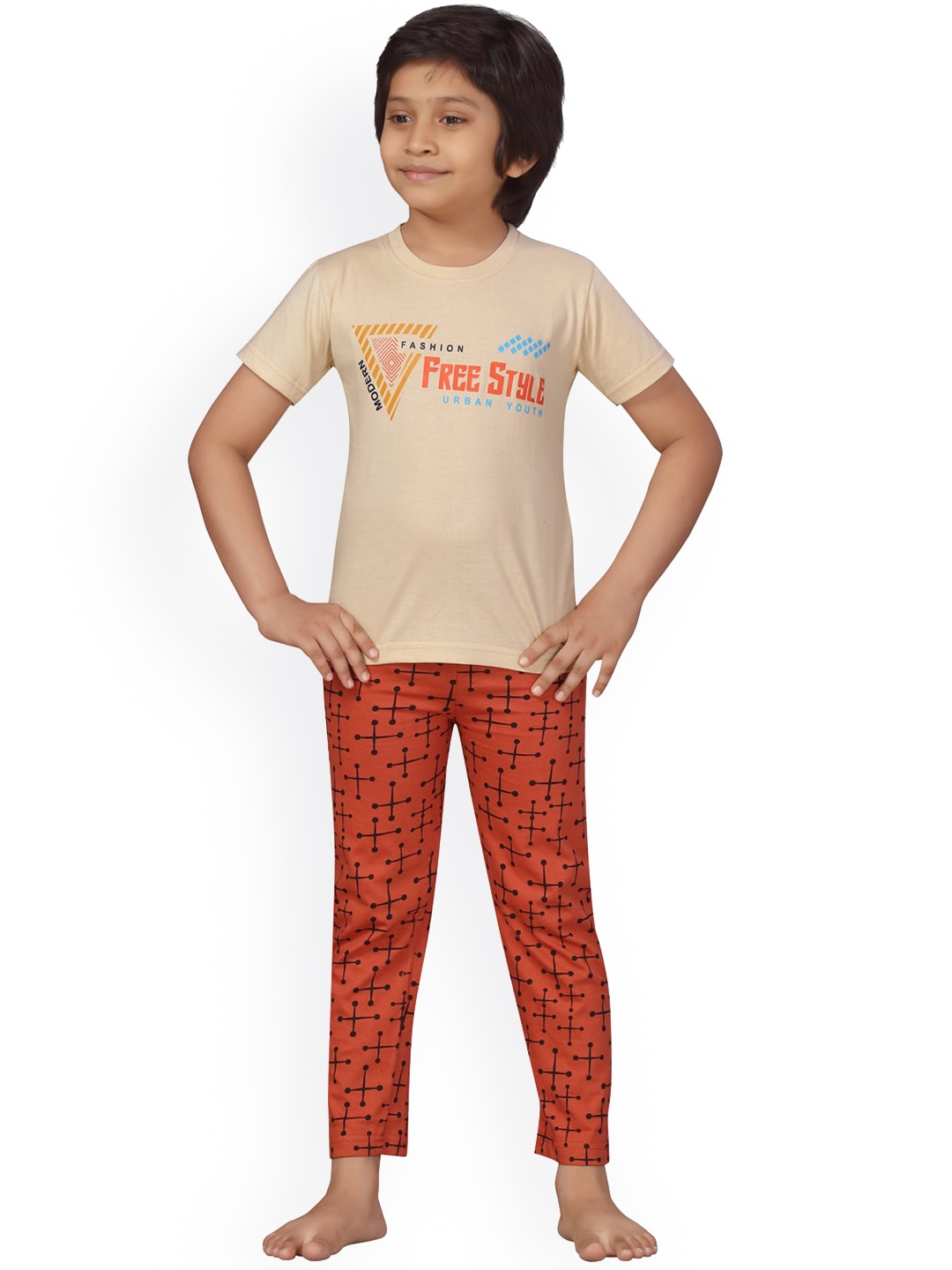 

Aarika Boys Printed Pure Cotton Night suit, Beige