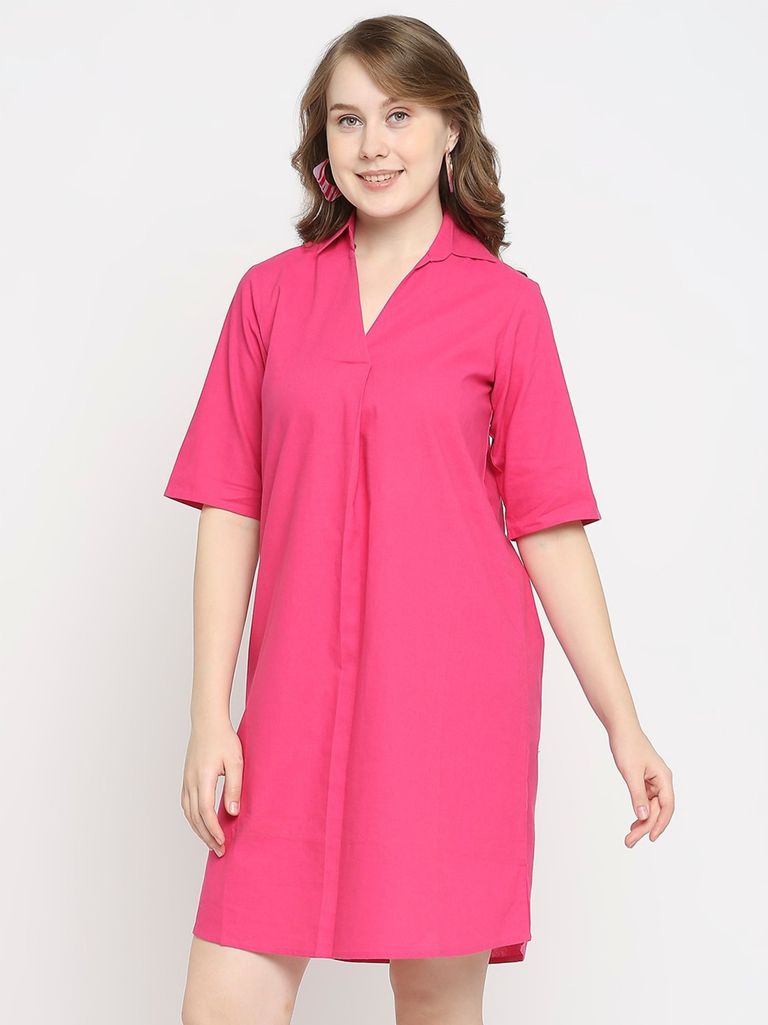 

aaliya Cotton Short Sleeves Shirt Dress, Pink