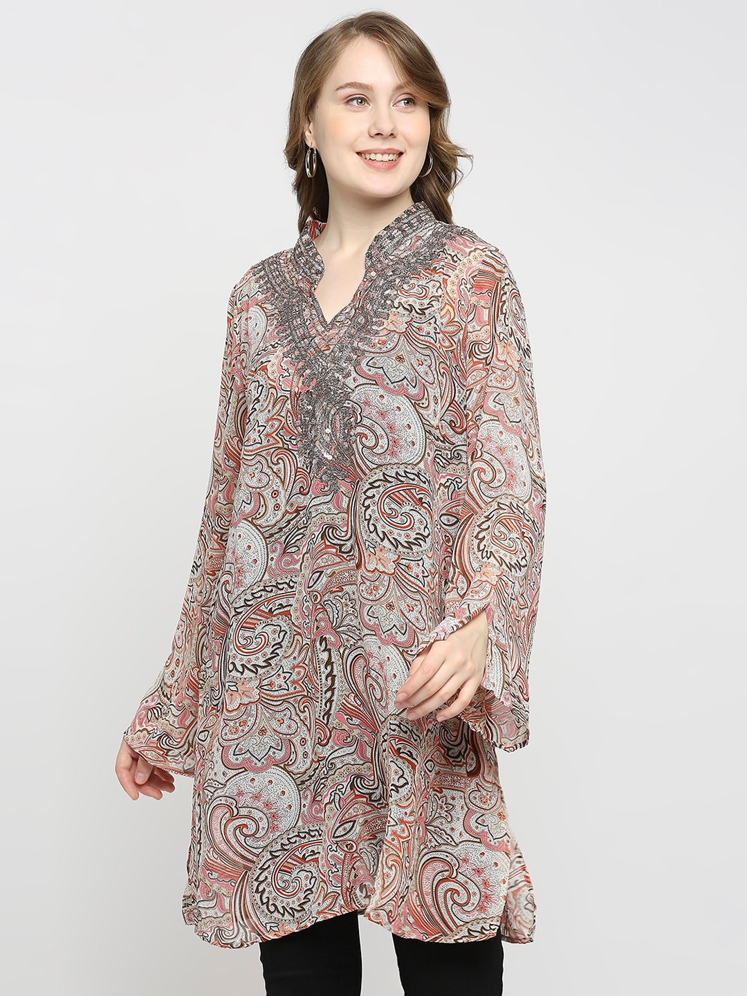 

aaliya Print Longline Top, Grey