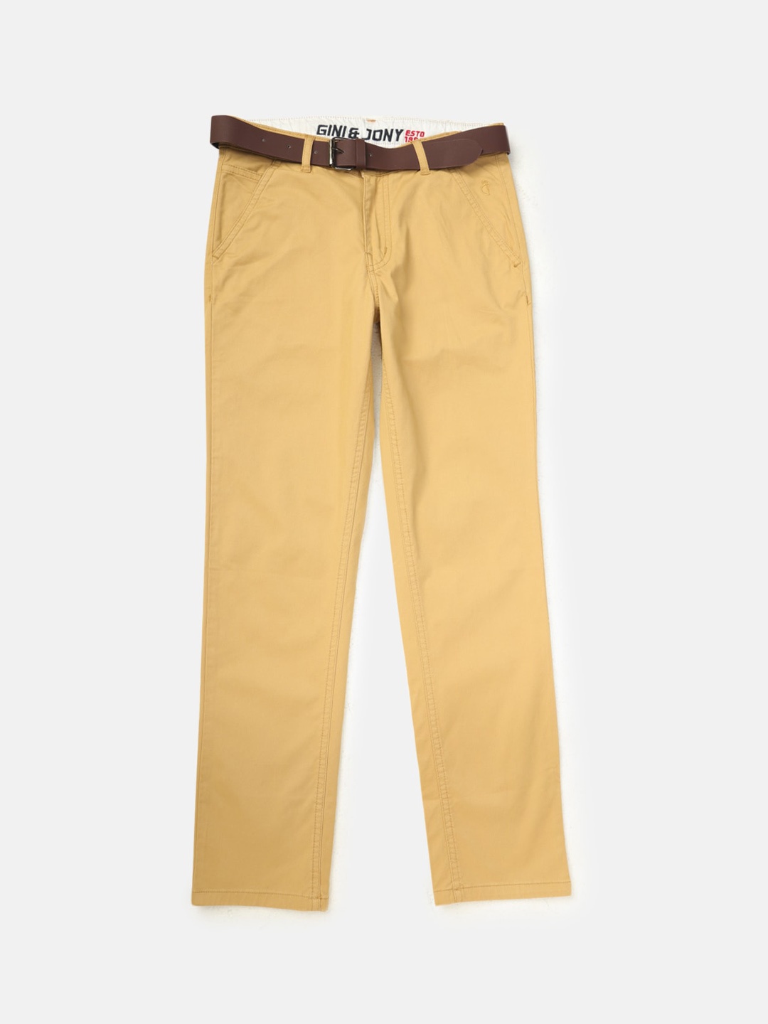 

Gini and Jony Boys Cotton Regular-Fit Trousers, Mustard