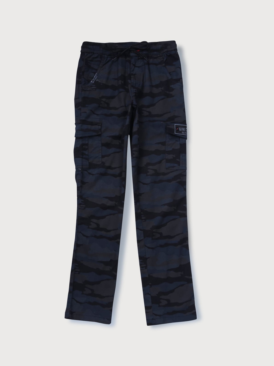 

Gini and Jony Boys Camouflage Printed Cargos Trouser, Navy blue
