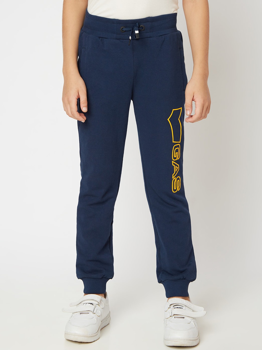 

GAS Boys Printed Cotton Track Pants, Navy blue