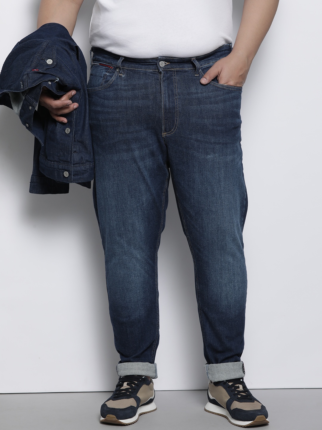 

Tommy Hilfiger Men Plus Size Skinny Fit Light Fade Stretchable Jeans, Navy blue