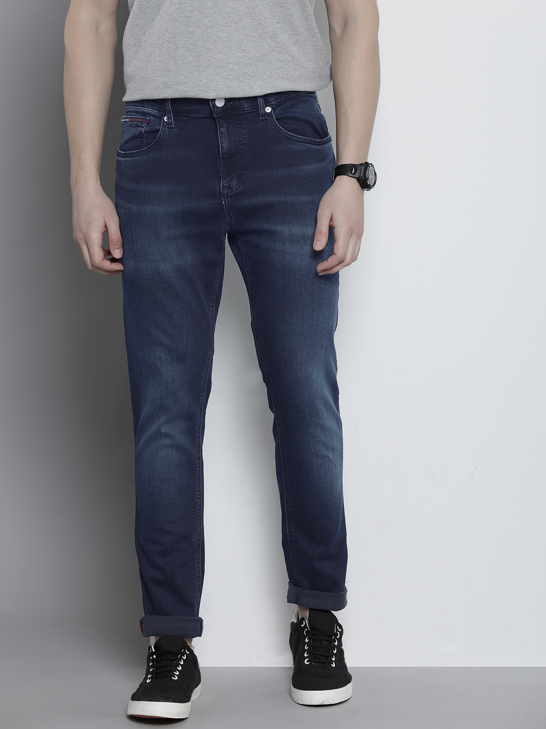

Tommy Hilfiger Men Mid-Rise Tapered Fit Light Fade Stretchable Jeans, Navy blue