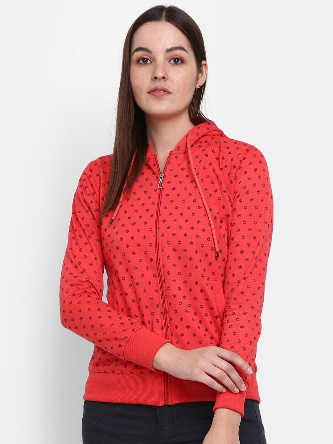 

V-Mart Women Printed Hooded Sweatshirt, Red