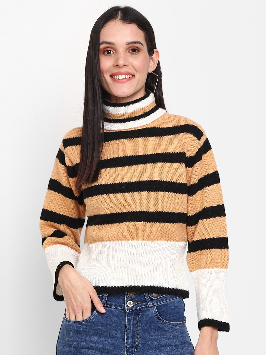 

V-Mart Women Striped Sweatshirt, Mustard