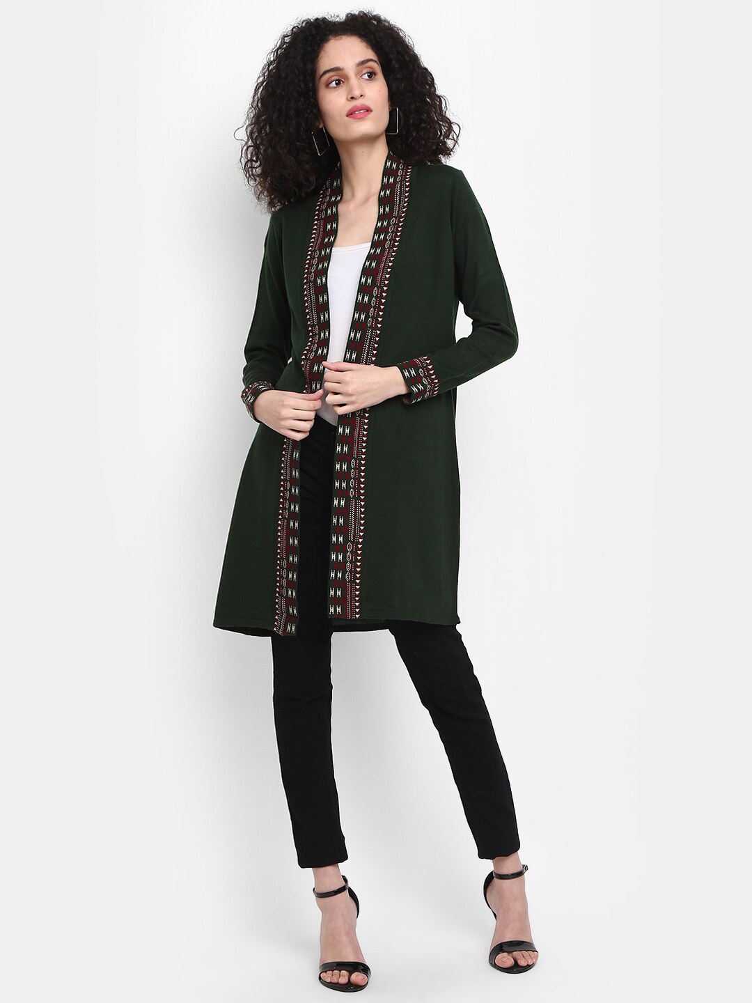 

V-Mart Women Printed Longline Cardigan, Green