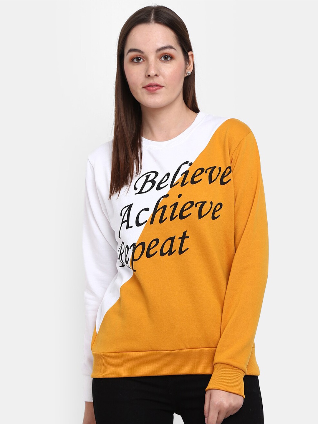 

V-Mart Women Printed Sweatshirt, Yellow