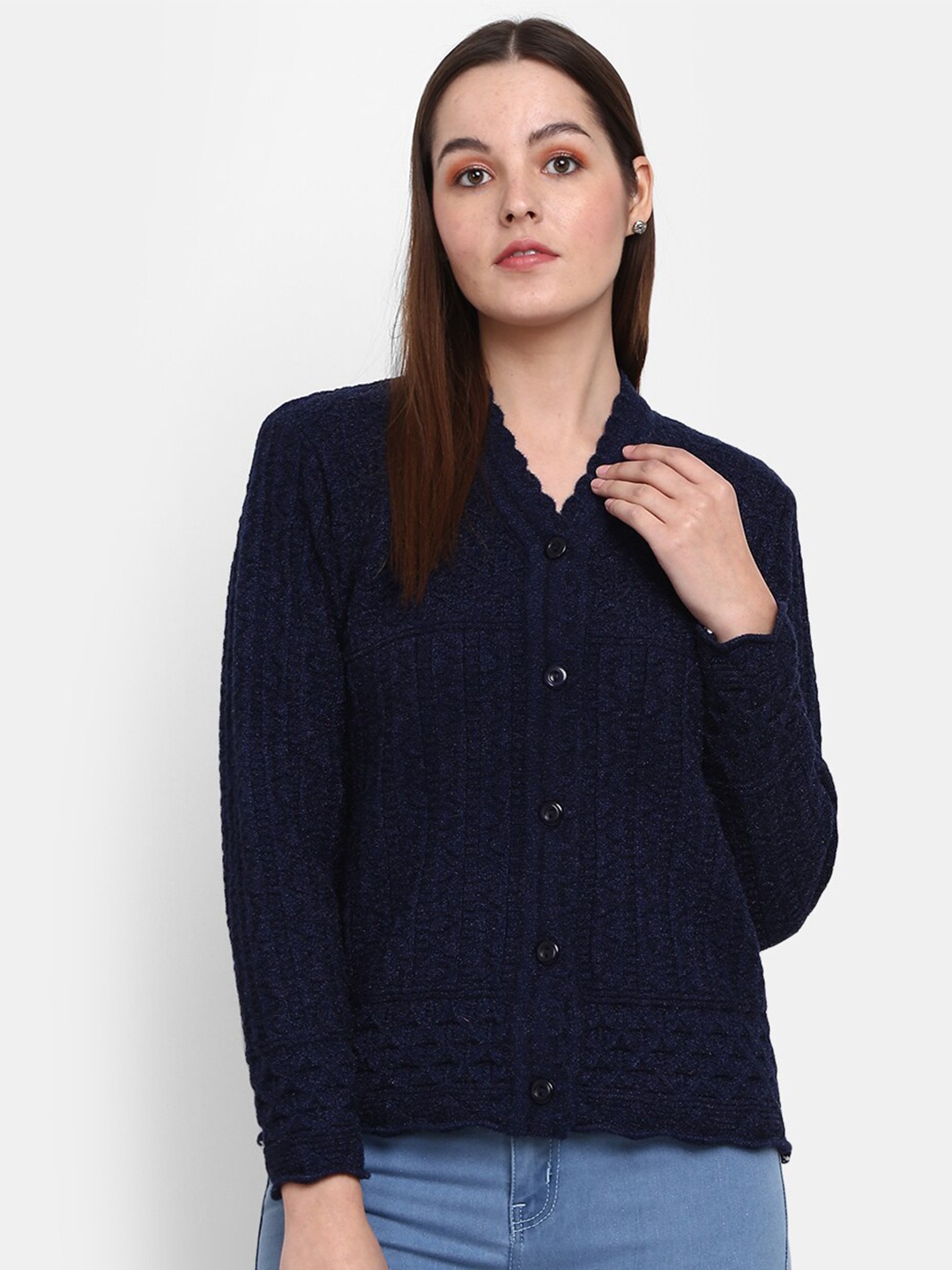 

V-Mart Women Self Design Sweater, Navy blue