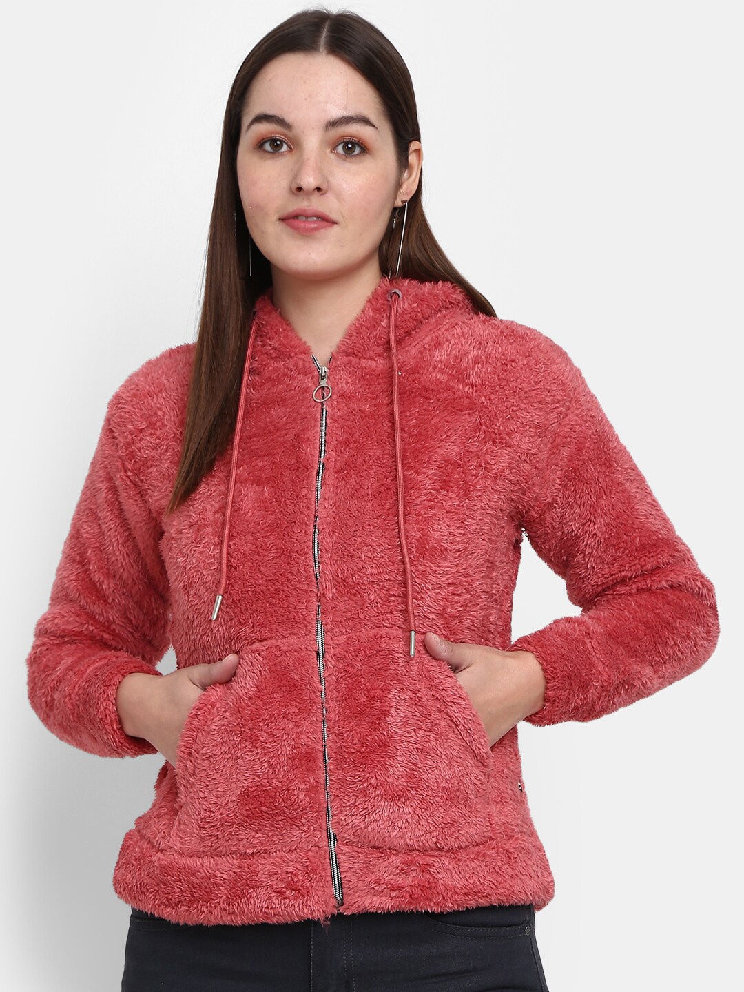 

V-Mart Women Fur Hooded Neck Sweatshirt, Maroon