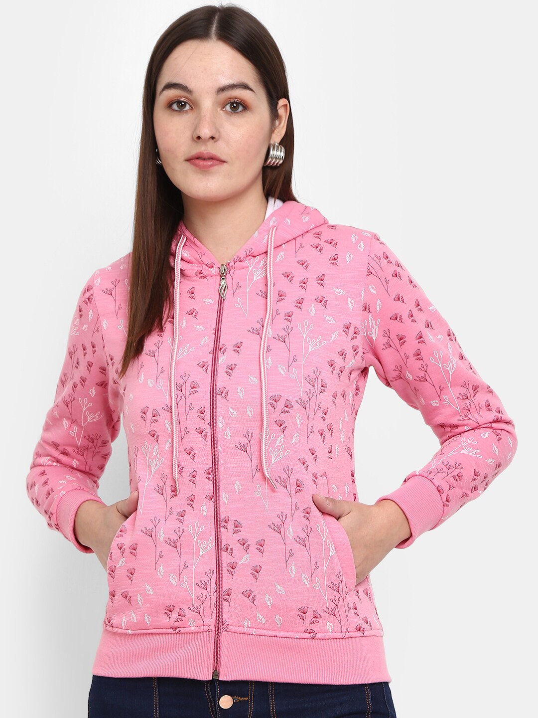 

V-Mart Women Printed Hooded Neck Sweatshirt, Pink