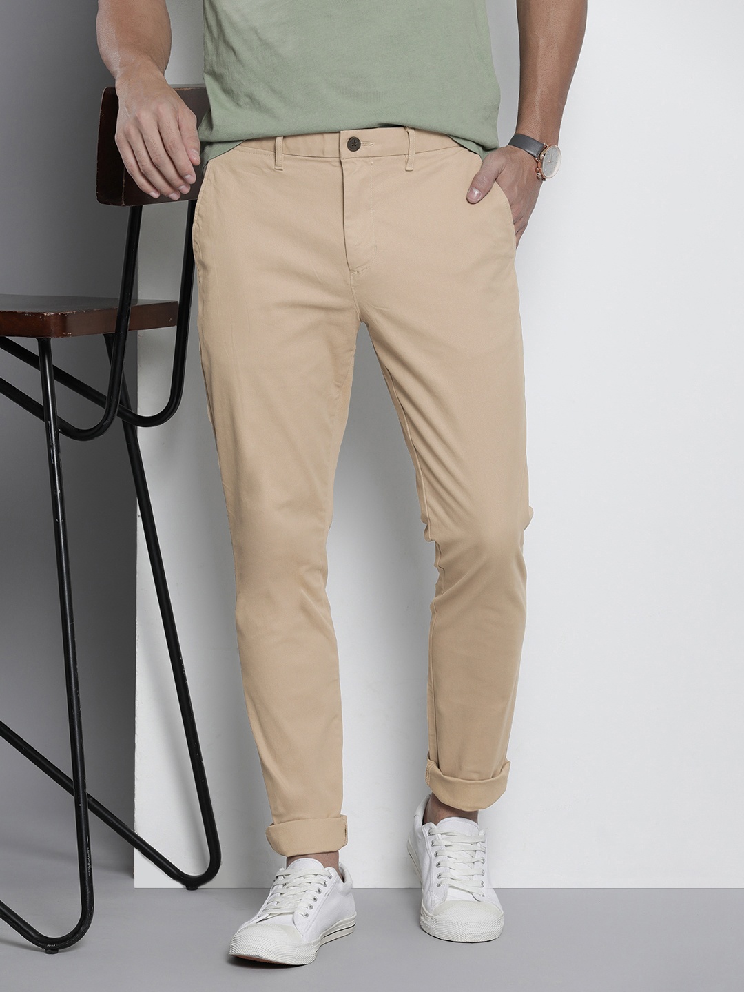 

Tommy Hilfiger Men Mid-Rise Slim Fit Trousers, Beige