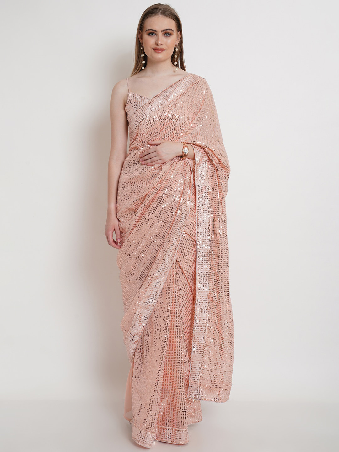 

Purple State Embellished Sequinned Saree, Peach