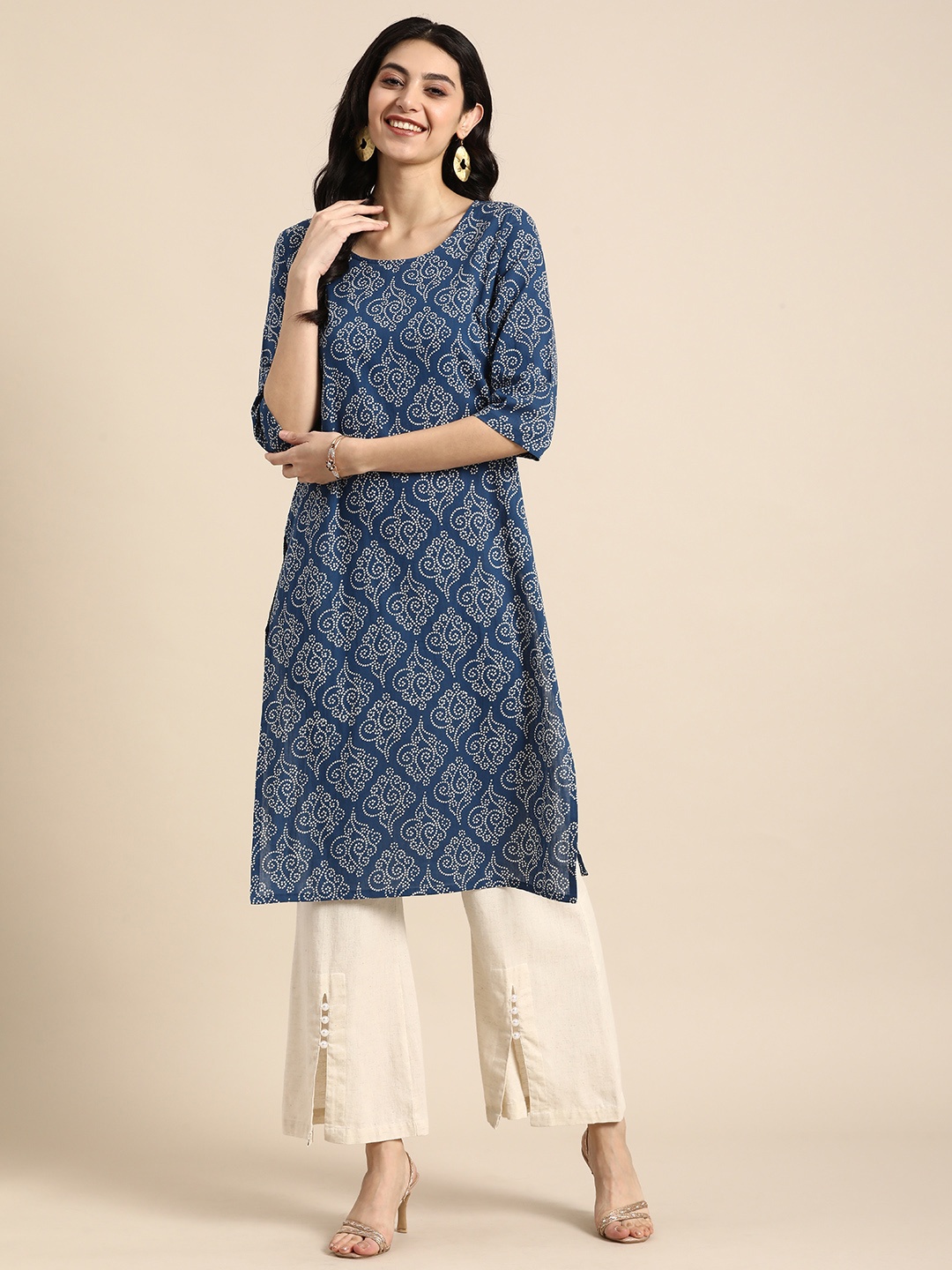 

Anouk Ethnic Motifs Printed Indigo Kurta, Blue