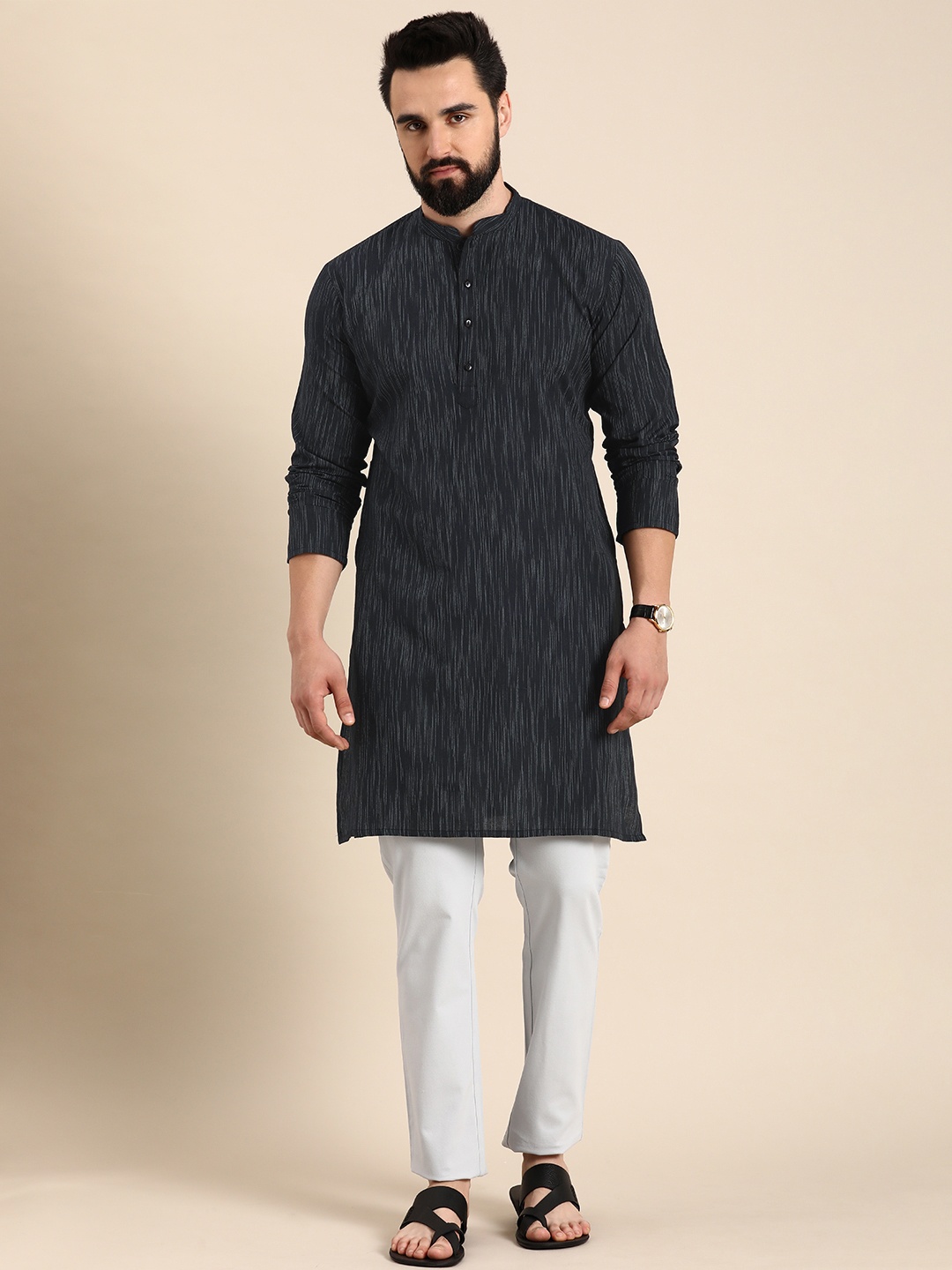 

Anouk Striped Kurta, Black