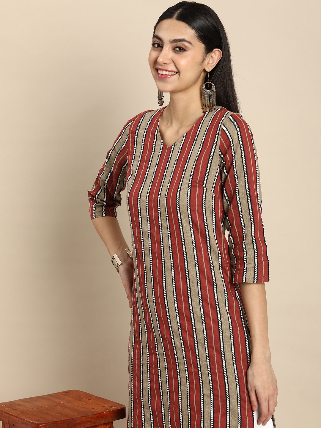 

Anouk Striped Kurta, Red