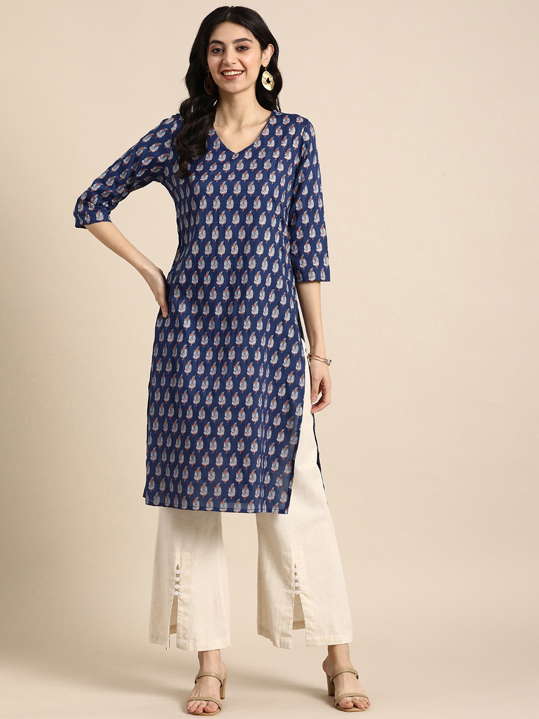 

Anouk Floral Printed Kurta, Navy blue